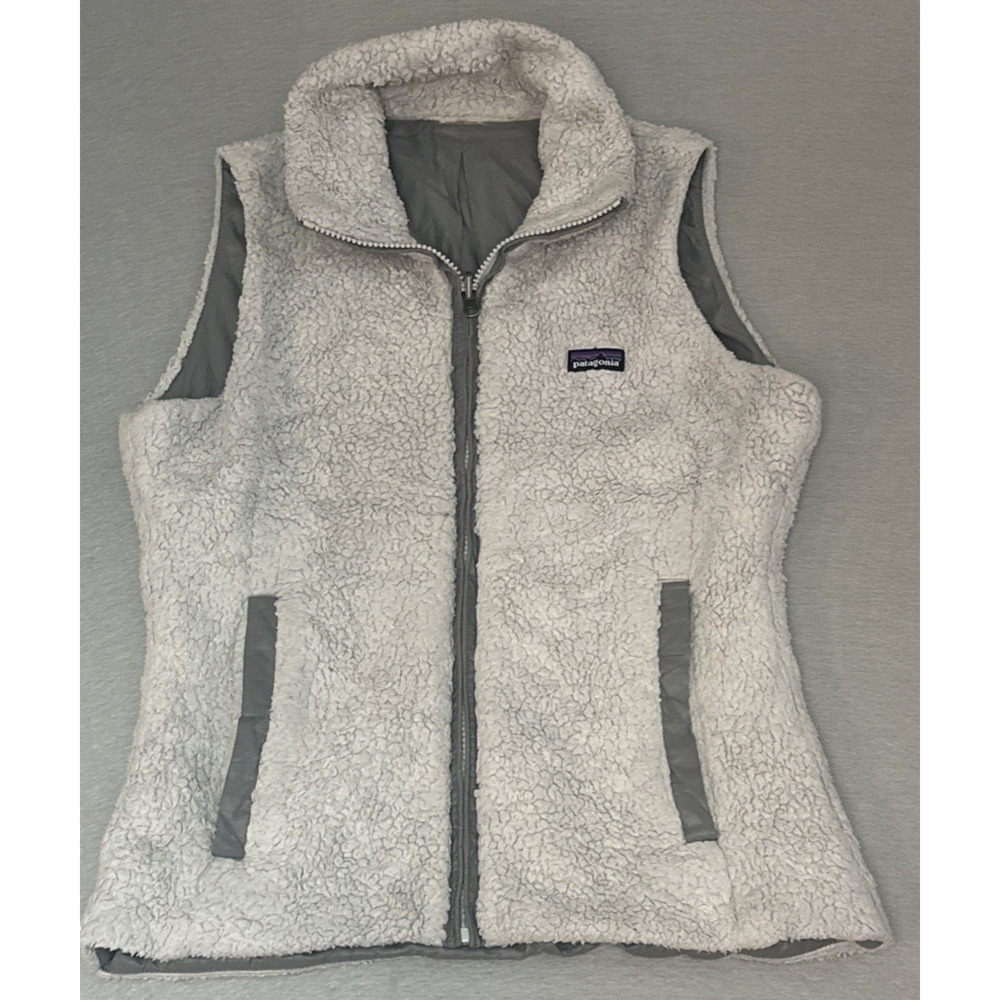 Patagonia Los Gatos Vest Women S White‎ Gray Pile Full Zip Reversible